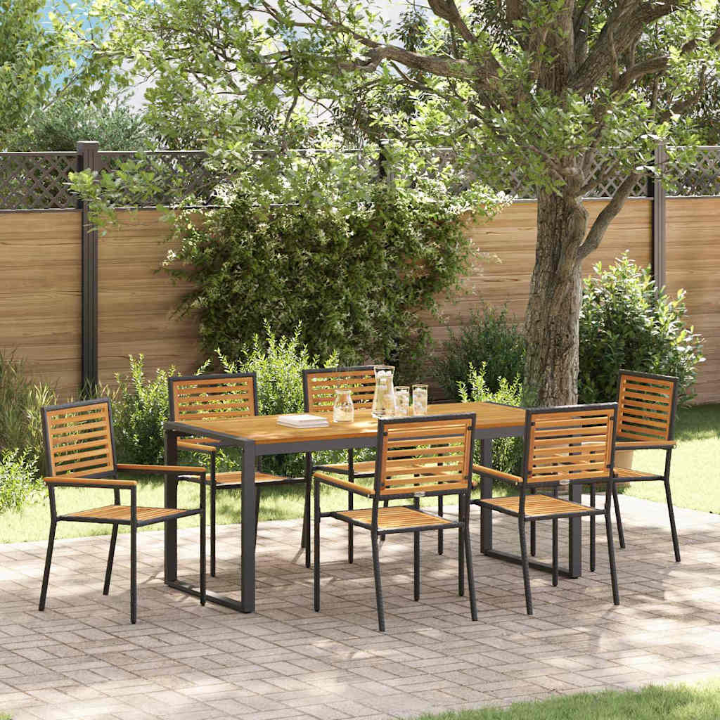 vidaXL Σέτ φαγητού για κήπο 7 pcs Μαύρο και Καφέ συνθετικό ρατάν