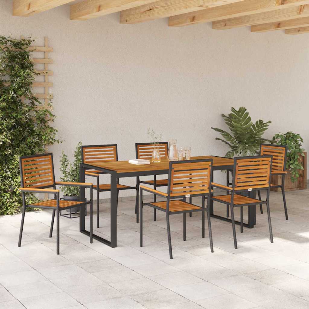vidaXL Σέτ φαγητού για κήπο 7 pcs Μαύρο και Καφέ συνθετικό ρατάν