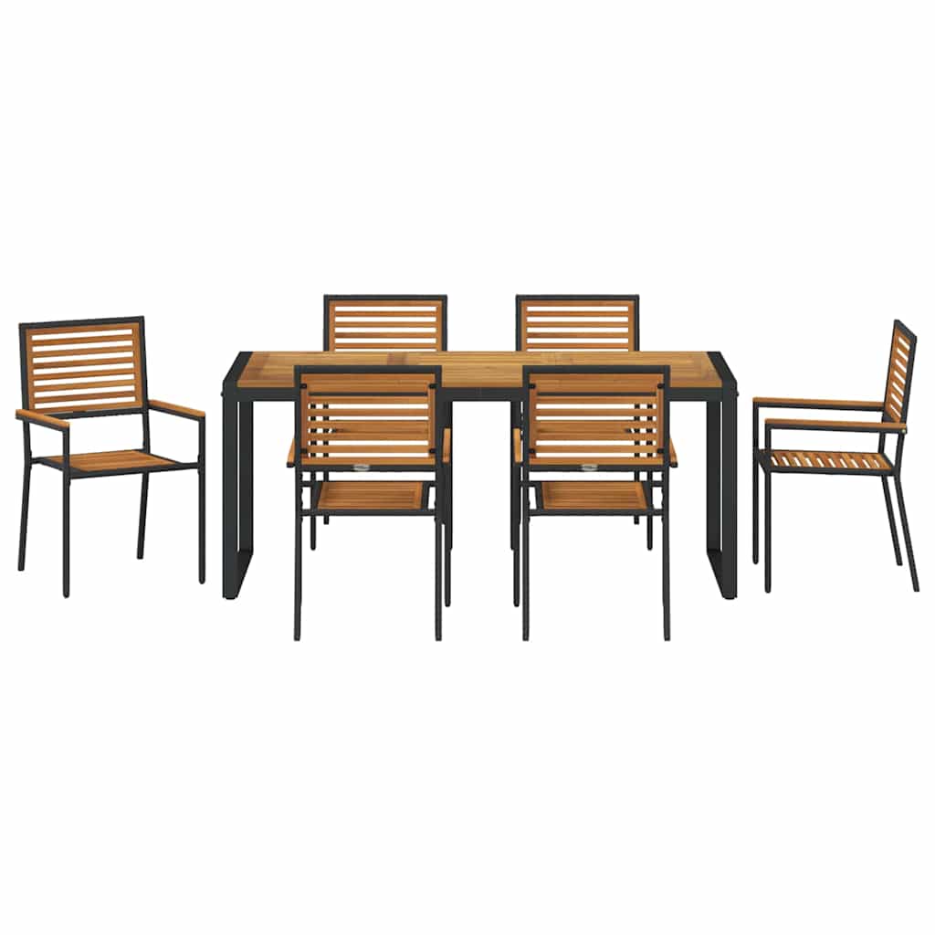 vidaXL Σέτ φαγητού για κήπο 7 pcs Μαύρο και Καφέ συνθετικό ρατάν