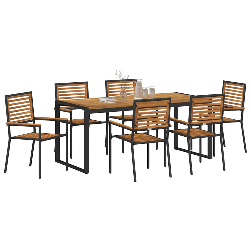 vidaXL Σέτ φαγητού για κήπο 7 pcs Μαύρο και Καφέ συνθετικό ρατάν