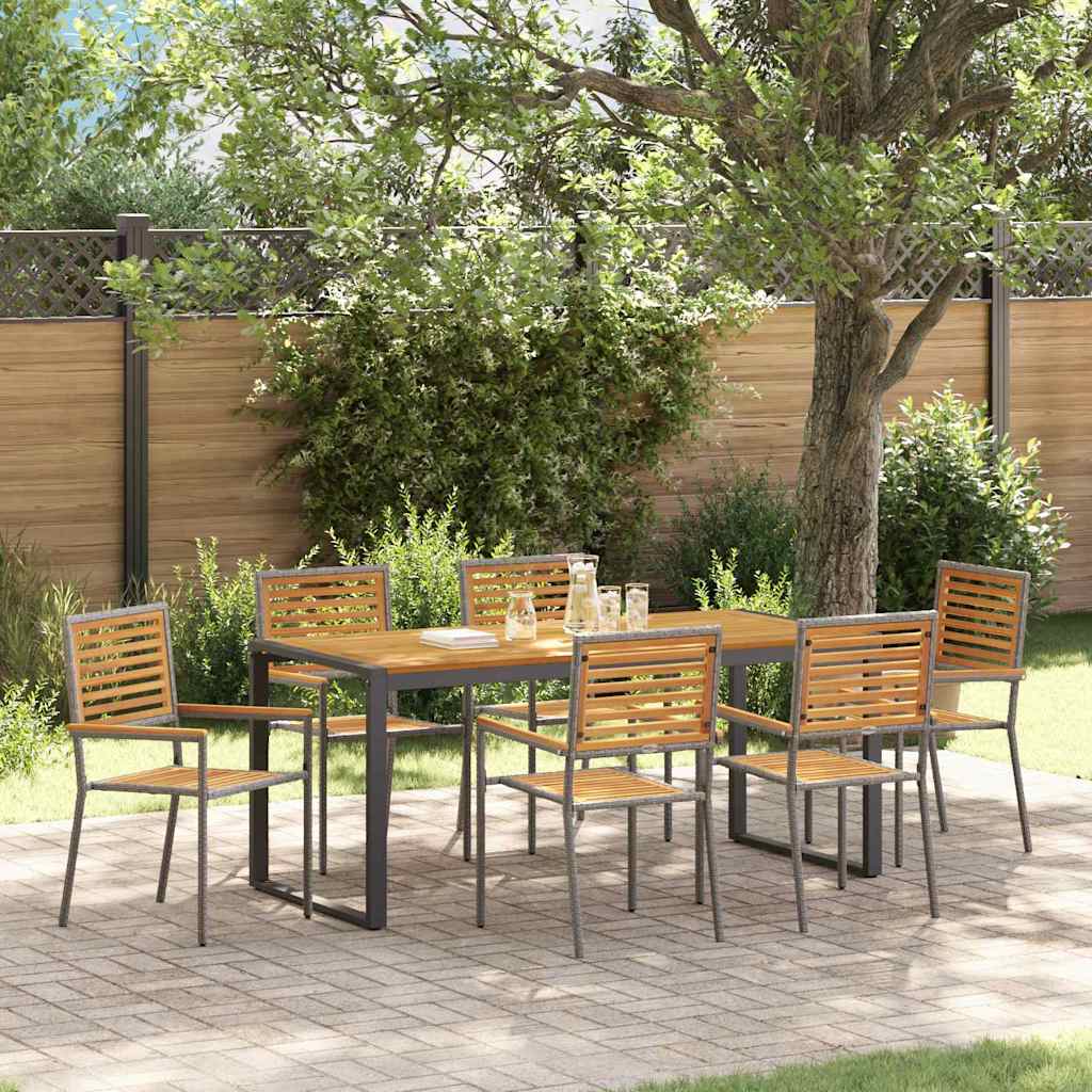 vidaXL Σέτ φαγητού για κήπο 7 pcs Γκρι και Καφέ συνθετικό ρατάν