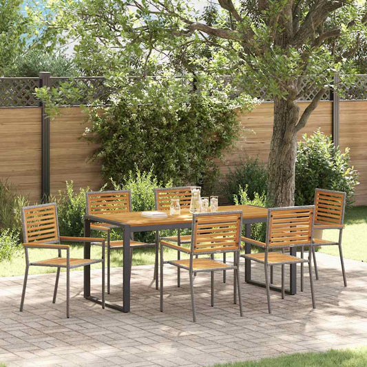 vidaXL Σέτ φαγητού για κήπο 7 pcs Γκρι και Καφέ συνθετικό ρατάν