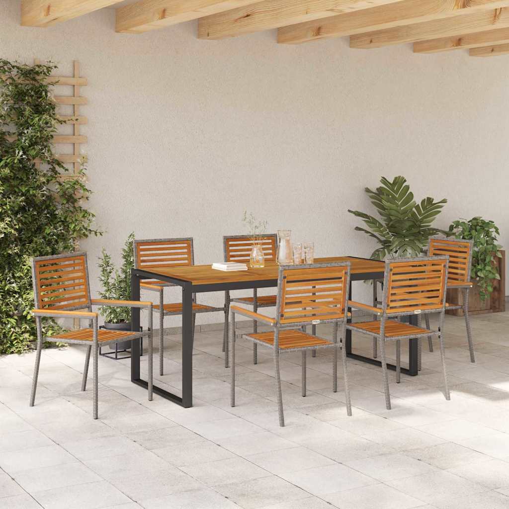 vidaXL Σέτ φαγητού για κήπο 7 pcs Γκρι και Καφέ συνθετικό ρατάν