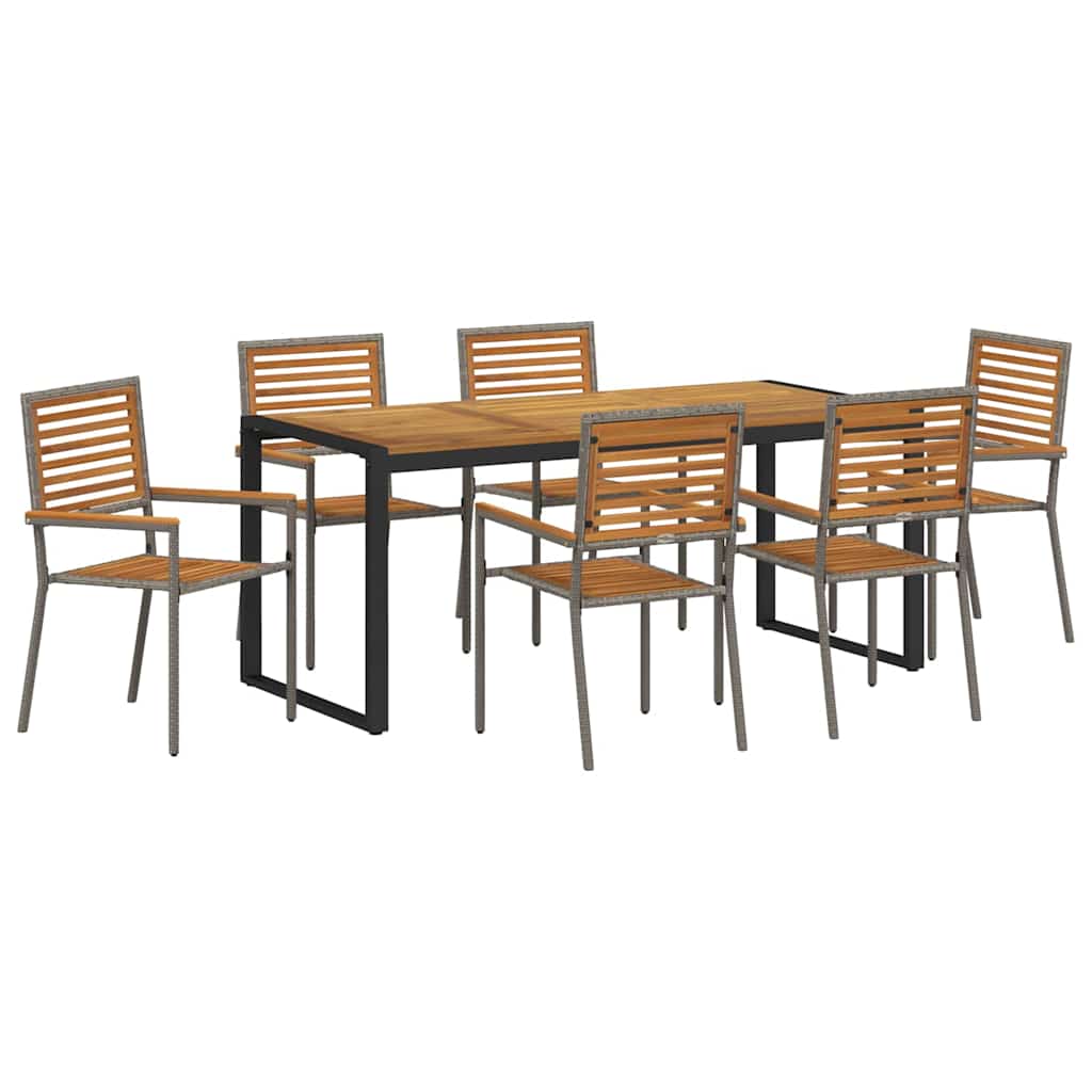 vidaXL Σέτ φαγητού για κήπο 7 pcs Γκρι και Καφέ συνθετικό ρατάν