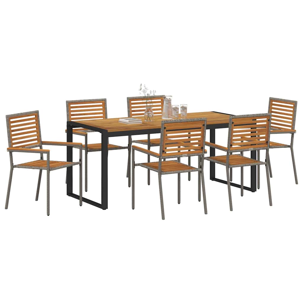vidaXL Σέτ φαγητού για κήπο 7 pcs Γκρι και Καφέ συνθετικό ρατάν