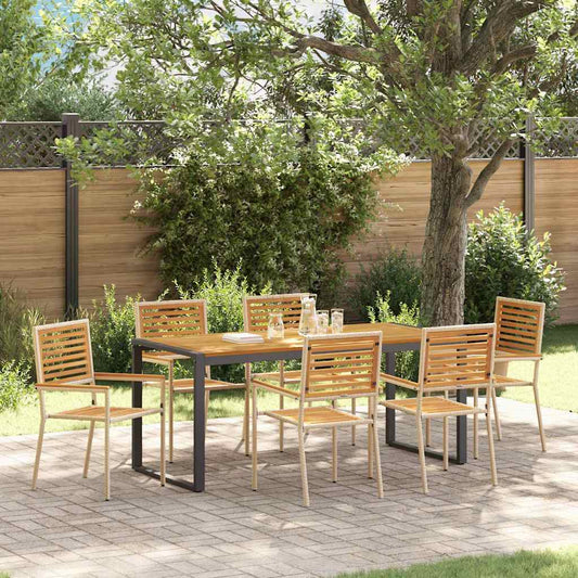 vidaXL Σέτ φαγητού για κήπο 7 pcs Μπεζ και καφέ συνθετικό ρατάν