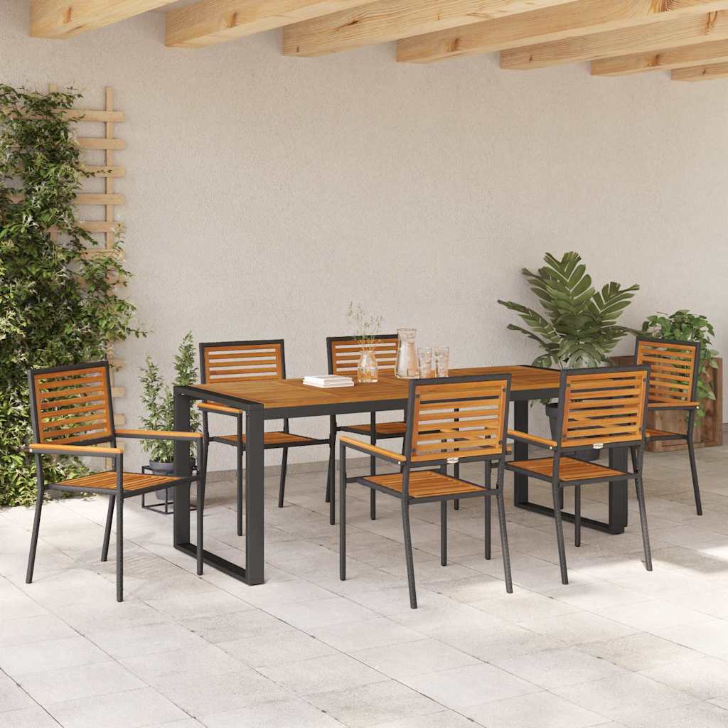 vidaXL Σέτ φαγητού για κήπο 7 pcs Μαύρο και Καφέ συνθετικό ρατάν