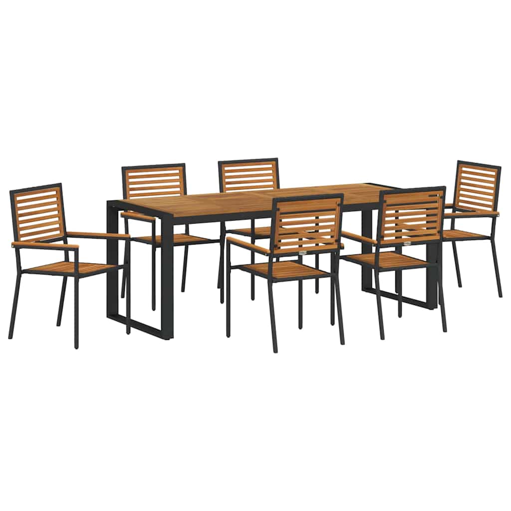 vidaXL Σέτ φαγητού για κήπο 7 pcs Μαύρο και Καφέ συνθετικό ρατάν