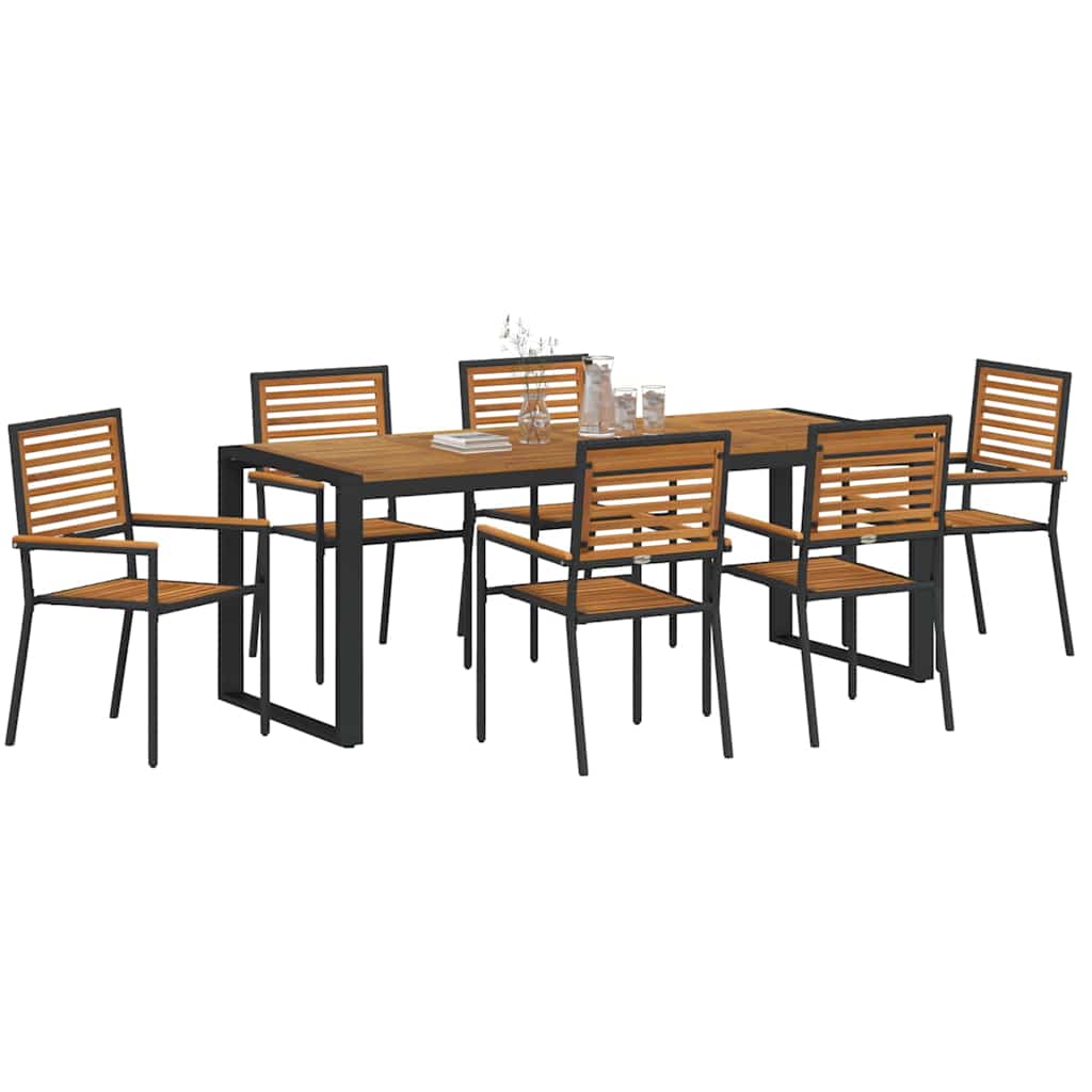 vidaXL Σέτ φαγητού για κήπο 7 pcs Μαύρο και Καφέ συνθετικό ρατάν