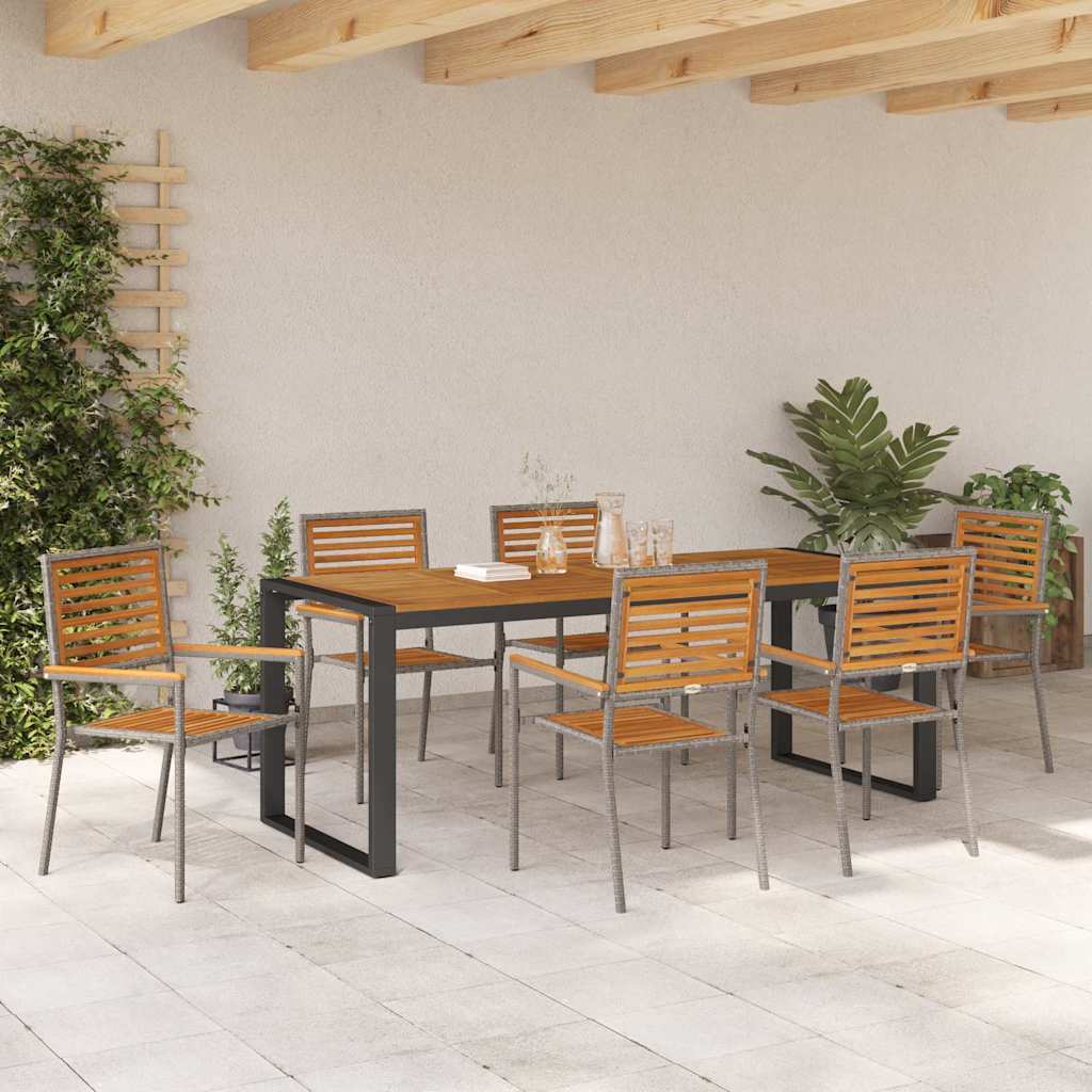 vidaXL Σέτ φαγητού για κήπο 7 pcs Γκρι και Καφέ συνθετικό ρατάν