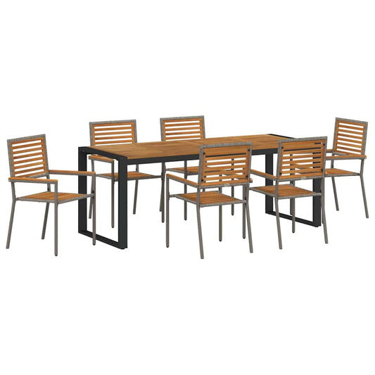 vidaXL Σέτ φαγητού για κήπο 7 pcs Γκρι και Καφέ συνθετικό ρατάν