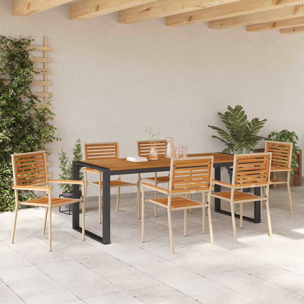 vidaXL Σέτ φαγητού για κήπο 7 pcs Μπεζ και καφέ συνθετικό ρατάν