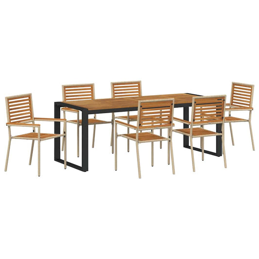 vidaXL Σέτ φαγητού για κήπο 7 pcs Μπεζ και καφέ συνθετικό ρατάν