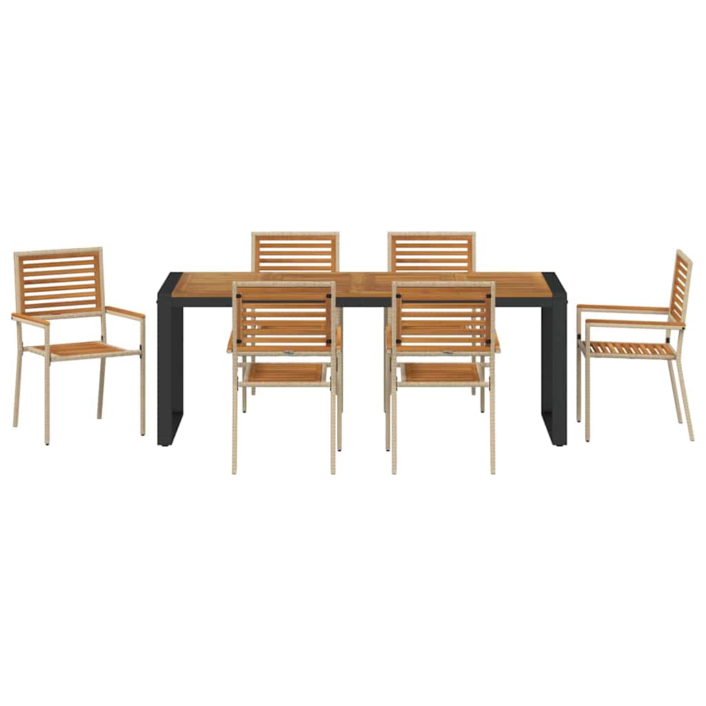 vidaXL Σέτ φαγητού για κήπο 7 pcs Μπεζ και καφέ συνθετικό ρατάν