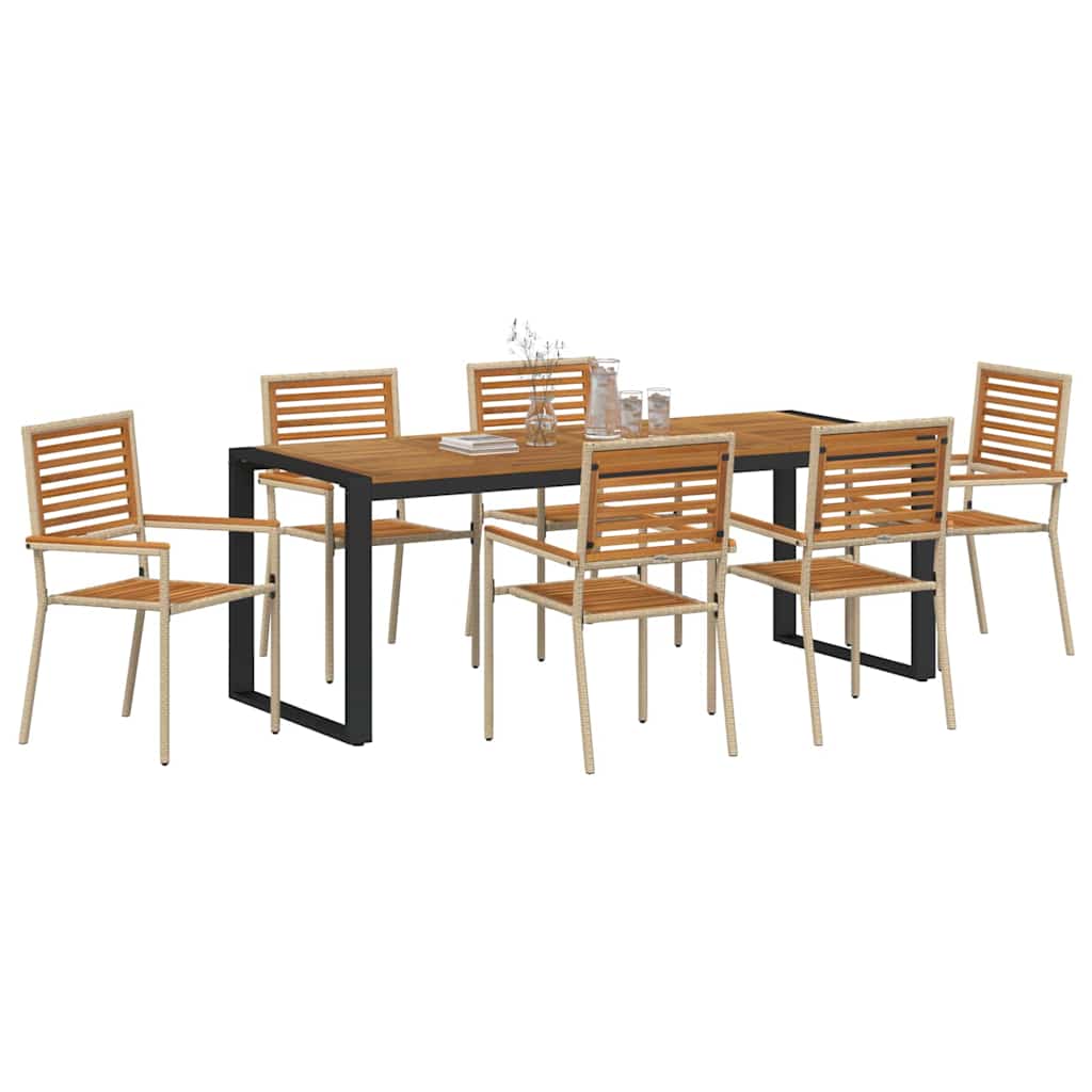 vidaXL Σέτ φαγητού για κήπο 7 pcs Μπεζ και καφέ συνθετικό ρατάν