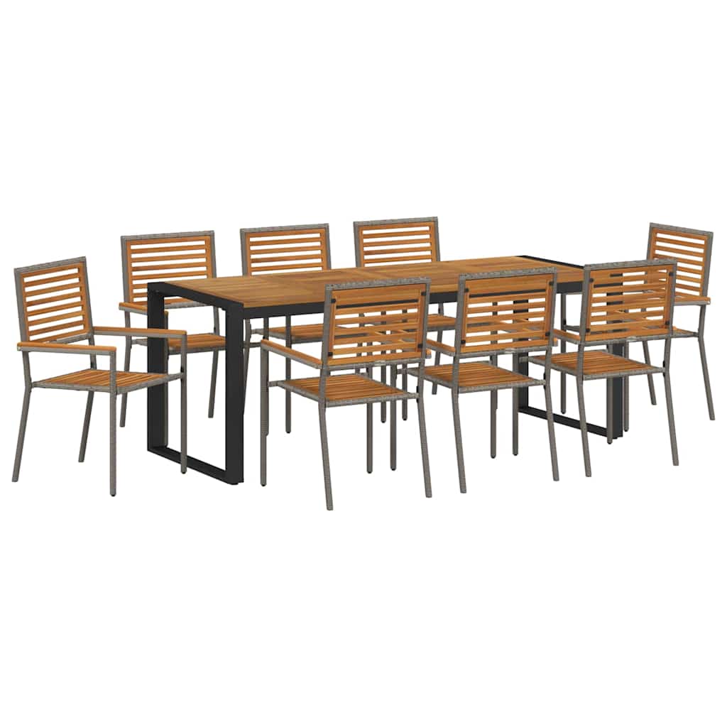 vidaXL Σέτ φαγητού για κήπο 9 pcs Γκρι και Καφέ συνθετικό ρατάν
