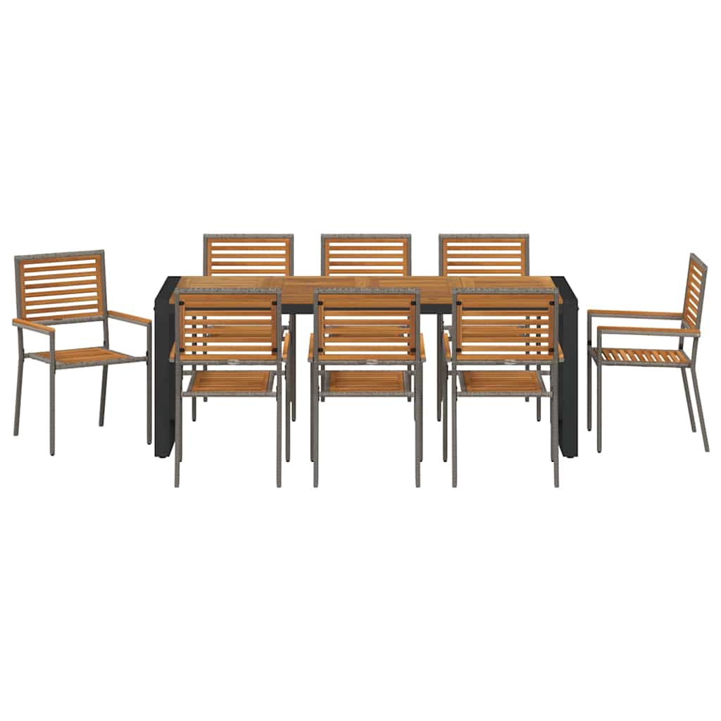 vidaXL Σέτ φαγητού για κήπο 9 pcs Γκρι και Καφέ συνθετικό ρατάν