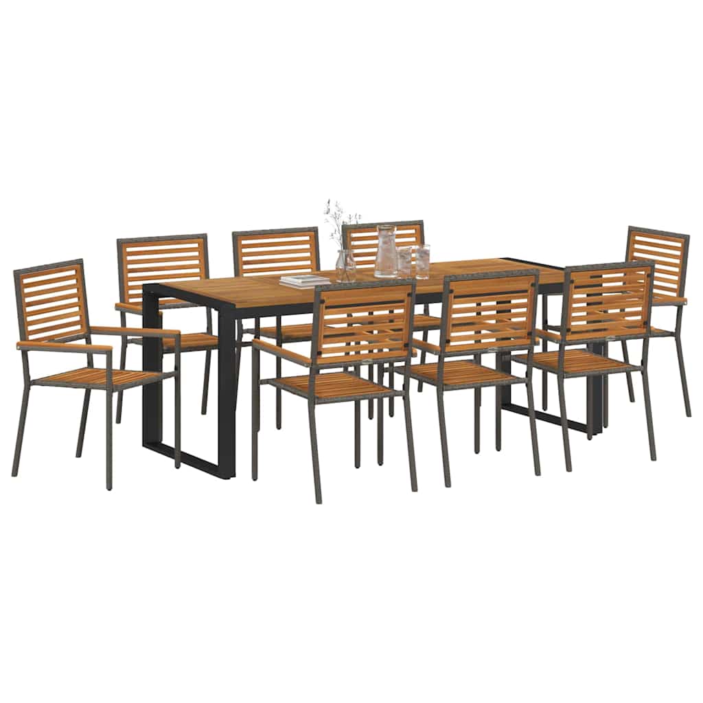 vidaXL Σέτ φαγητού για κήπο 9 pcs Γκρι και Καφέ συνθετικό ρατάν