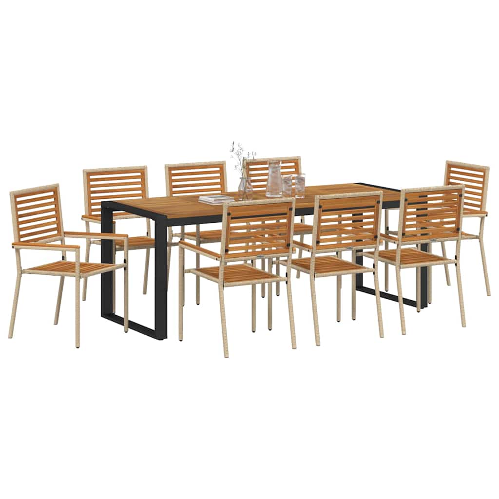 vidaXL Σέτ φαγητού για κήπο 9 pcs Μπεζ και καφέ συνθετικό ρατάν