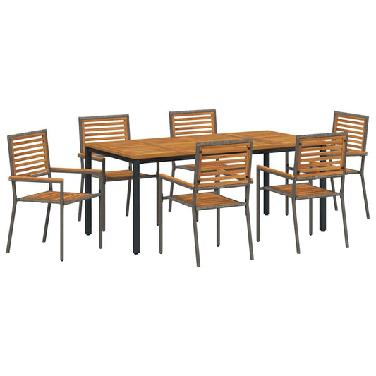 vidaXL Σέτ φαγητού για κήπο 7 pcs Γκρι και Καφέ συνθετικό ρατάν