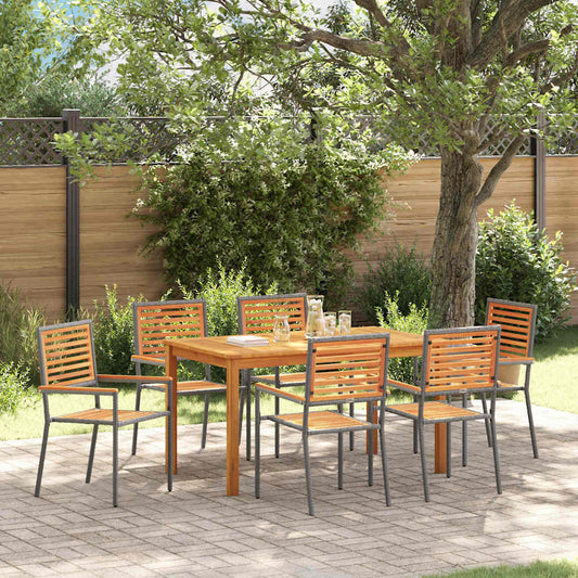 vidaXL Σέτ φαγητού για κήπο 7 pcs Γκρι Στερεό Ξύλο Ακακίας