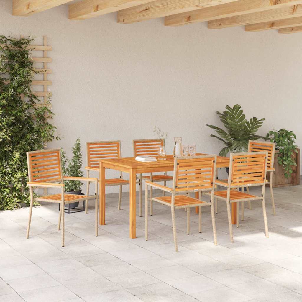 vidaXL Σέτ φαγητού για κήπο 7 pcs Μπεζ Στερεό Ξύλο Ακακίας
