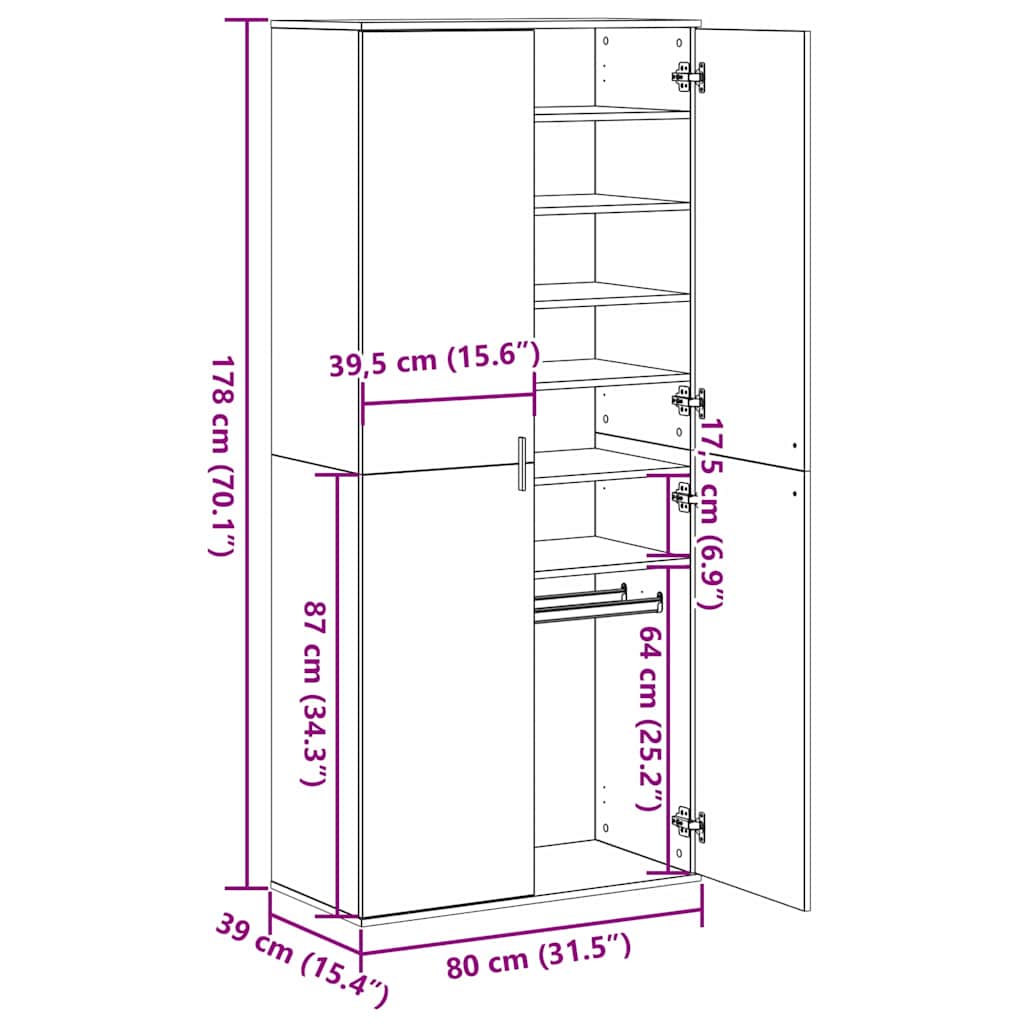 vidaXL Υψηλό ντουλάπι Παλιό Ξύλο 80x39x178 εκ. Κατασκευασμένο Ξύλο