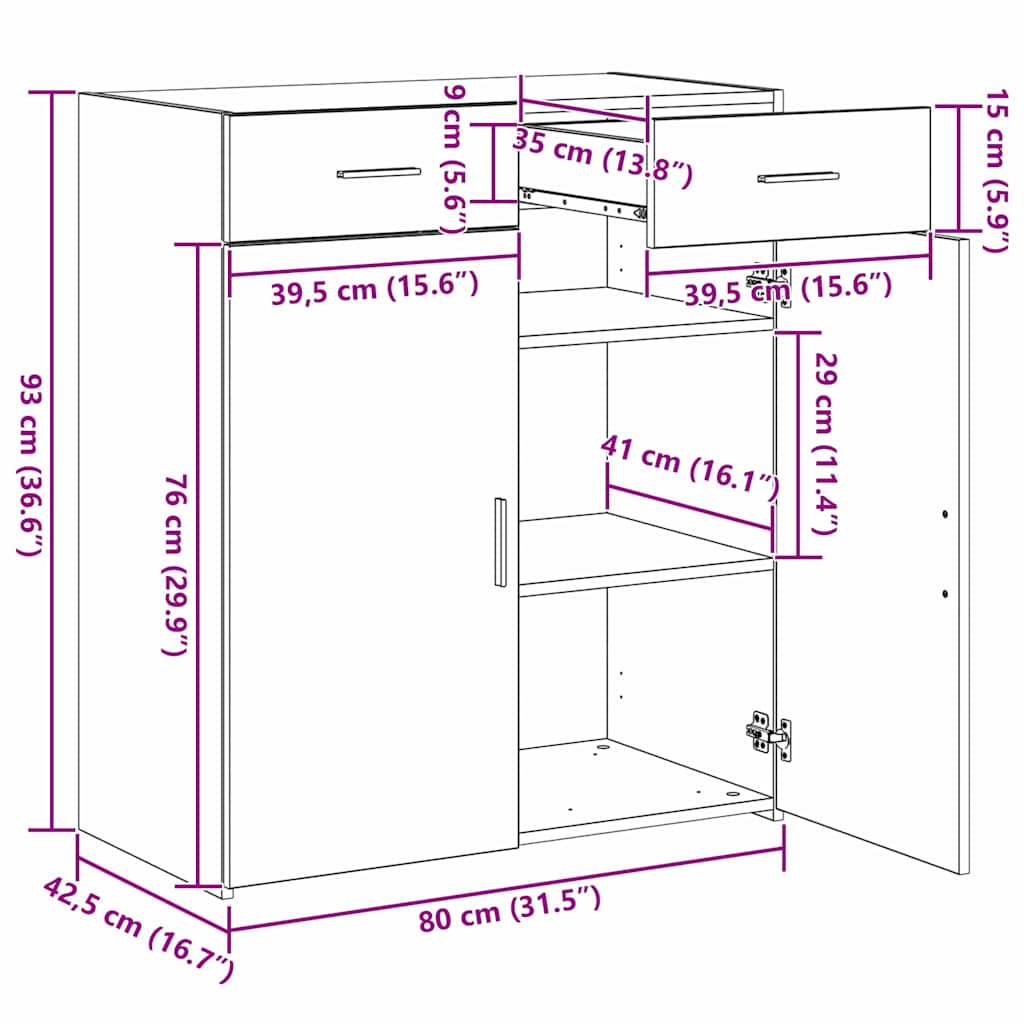 vidaXL Ντουλάπι αποθήκευσης Artisan Oak 80x42.5x93.5 εκ Επεξεργασμένο Ξύλο