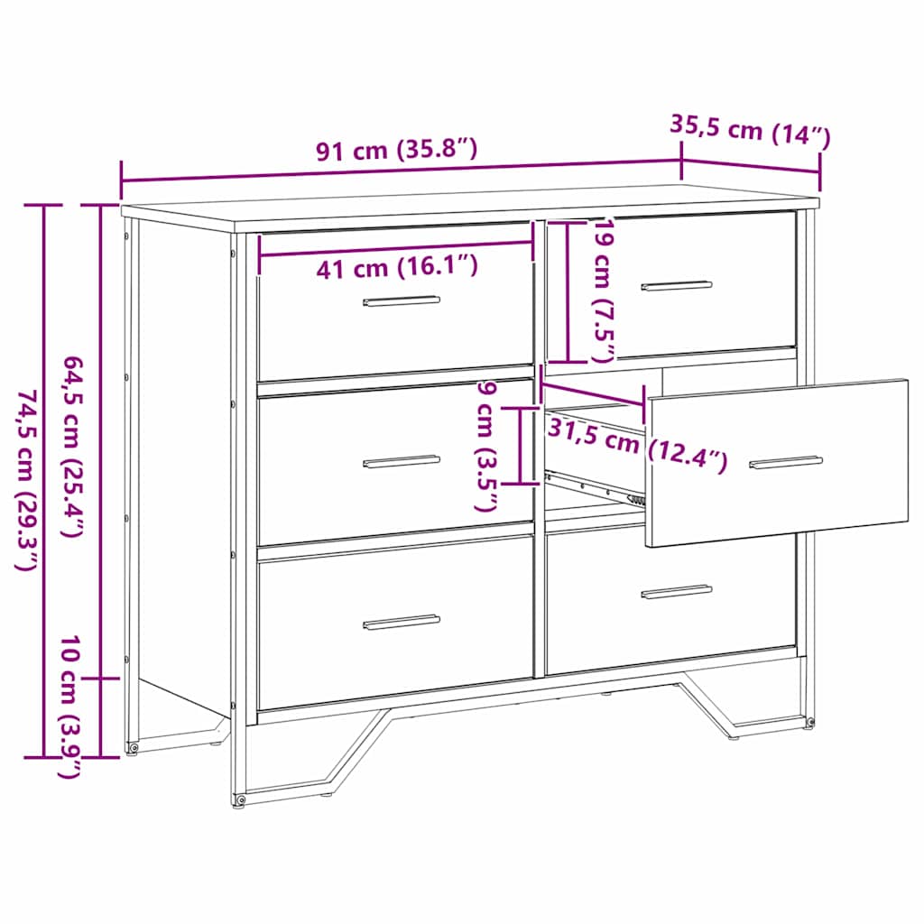 vidaXL Κουτί με Συρτάρια Παλιού Ξύλου 91x35.5x74.5 εκ Επεξεργασμένο Ξύλο