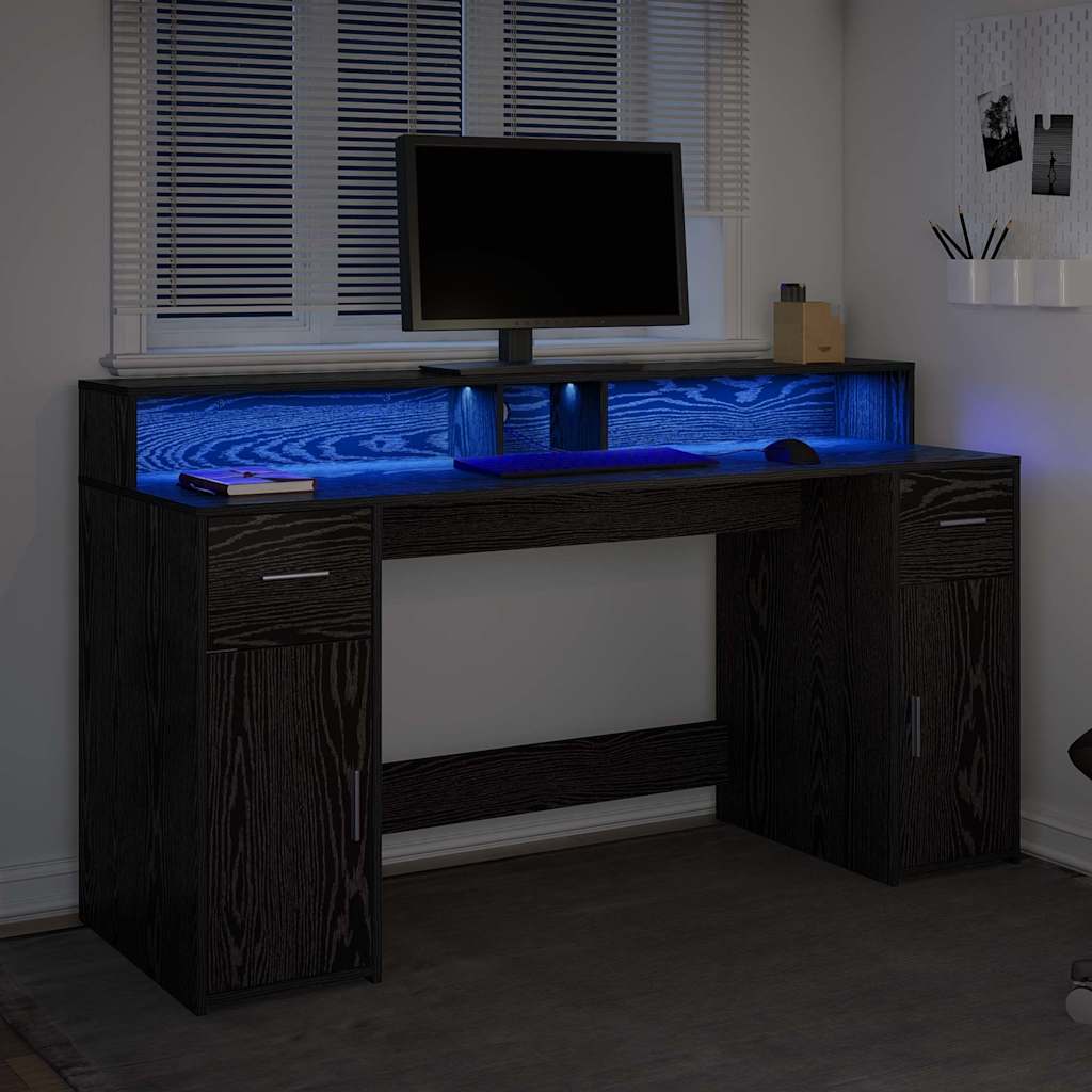 vidaXL Γραφείο με ράφι Μαύρη δρυς 160 x 55 x 91 εκ. Επεξεργασμένο ξύλο