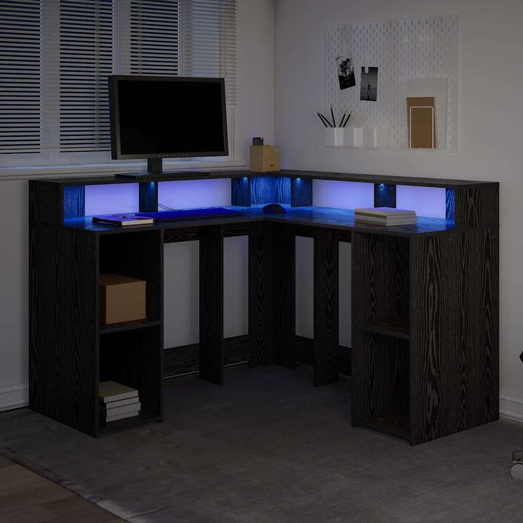 vidaXL Γραφείο Μαύρη δρυς 130 x 130 x 91 εκ. Επεξεργασμένο ξύλο