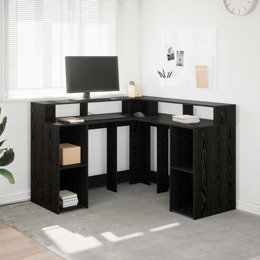 vidaXL Γραφείο Μαύρη δρυς 130 x 130 x 91 εκ. Επεξεργασμένο ξύλο