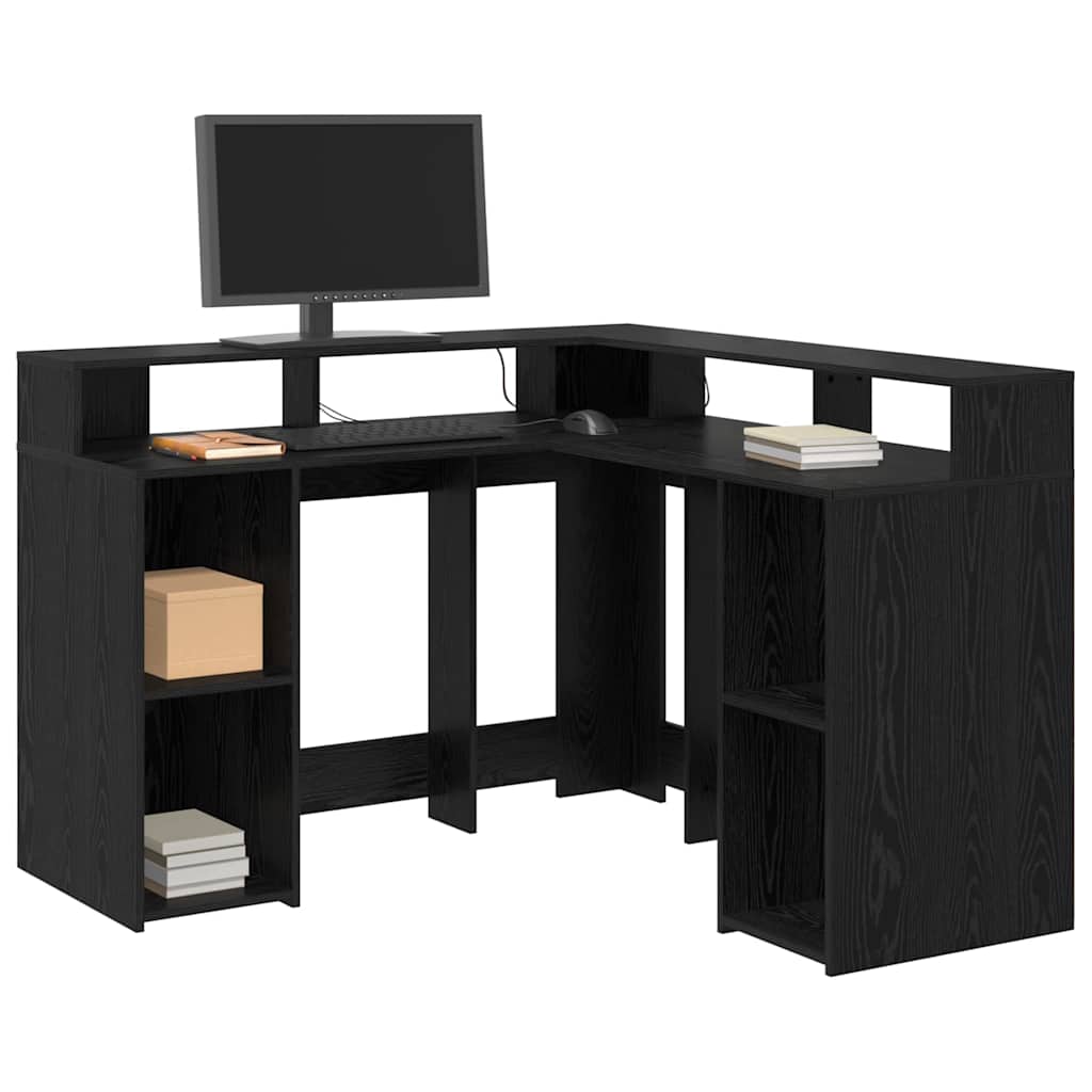 vidaXL Γραφείο Μαύρη δρυς 130 x 130 x 91 εκ. Επεξεργασμένο ξύλο