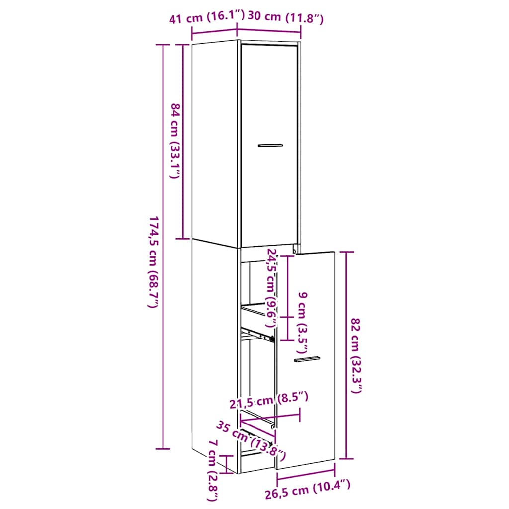 vidaXL Φαρμακοποιϊκή Ντουλάπα Μαύρη δρυς 30 x 41 x 174.5 εκ.