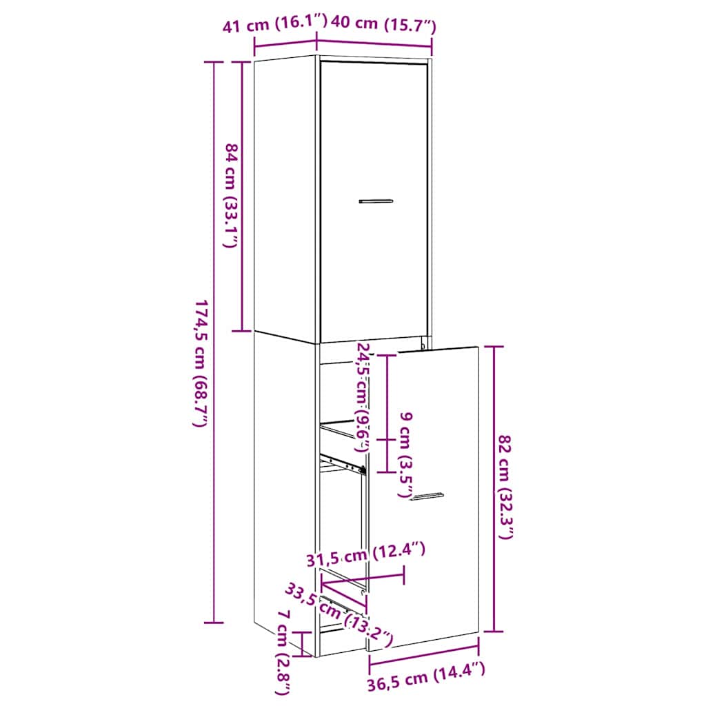vidaXL Φαρμακοποιϊκή Ντουλάπα Μαύρη δρυς 40 x 41 x 174.5 εκ.