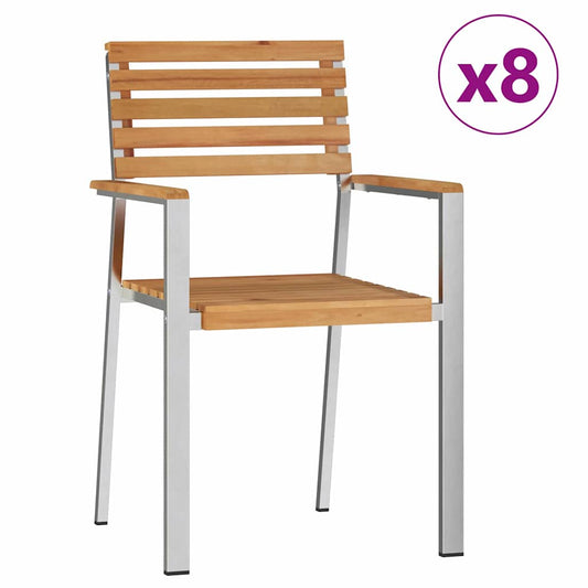 vidaXL Καρέκλα Κήπου 8 pcs Στερεό Τεϊκ Ξύλο και Ανοξείδωτο Ατσάλι