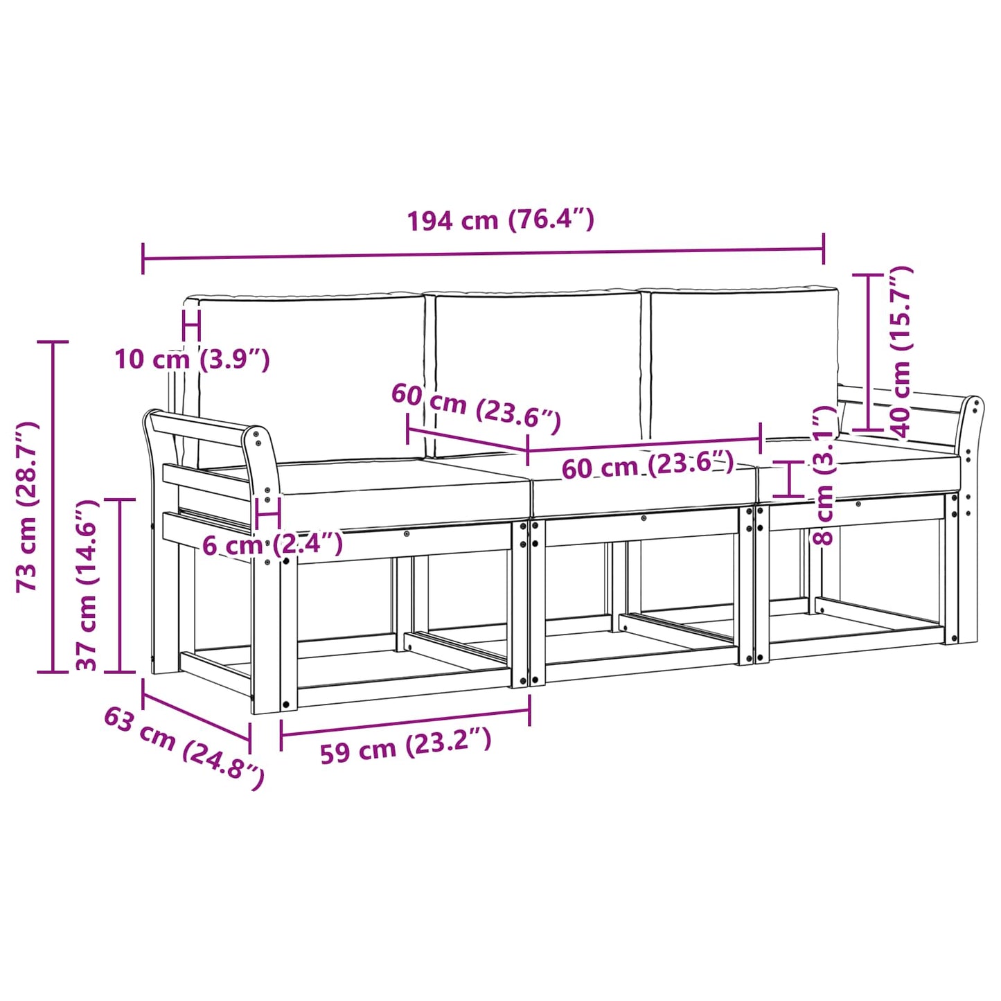vidaXL Σειρά Καναπέ Εξωτερικού 3 pcs Φυσικό και Ανοιχτό Γκρι