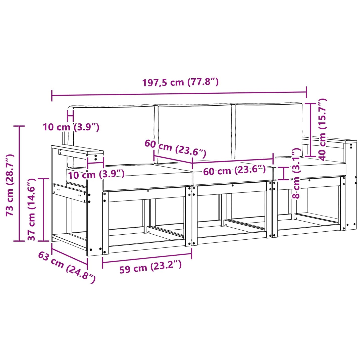 vidaXL Σειρά Καναπέ Εξωτερικού με μαξιλάρι 3 pcs Φυσικό και Κρέμα