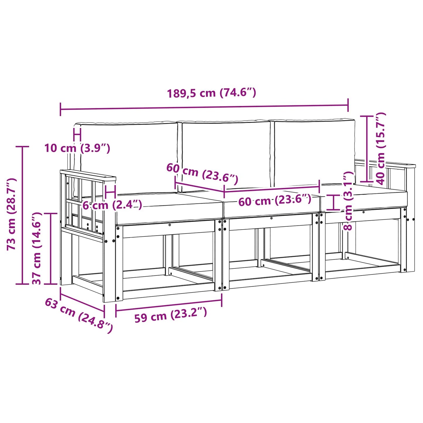 vidaXL Σειρά Καναπέ Εξωτερικού με μαξιλάρι 3 pcs Φυσικό και Κρέμα