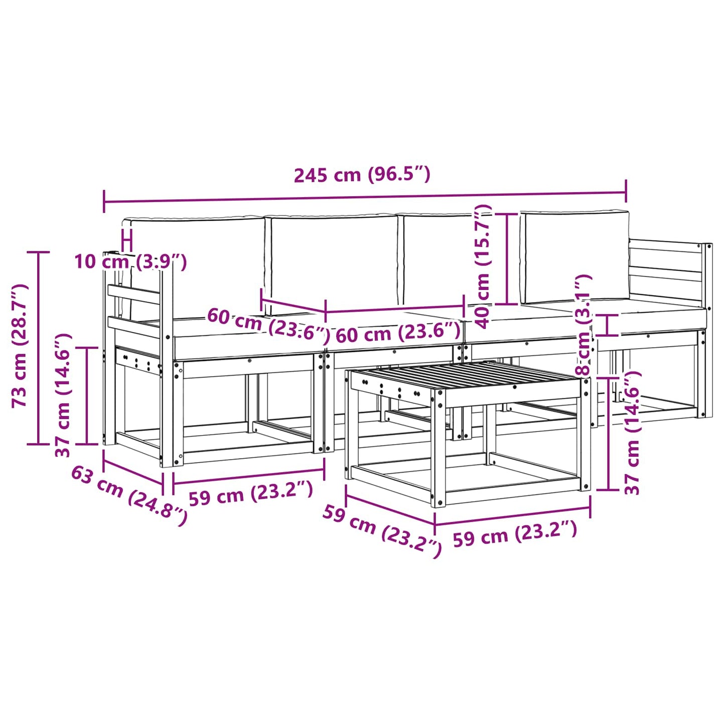 vidaXL Σειρά Καναπέ Εξωτερικού 5 pcs Φυσικό και Ανοιχτό Γκρι