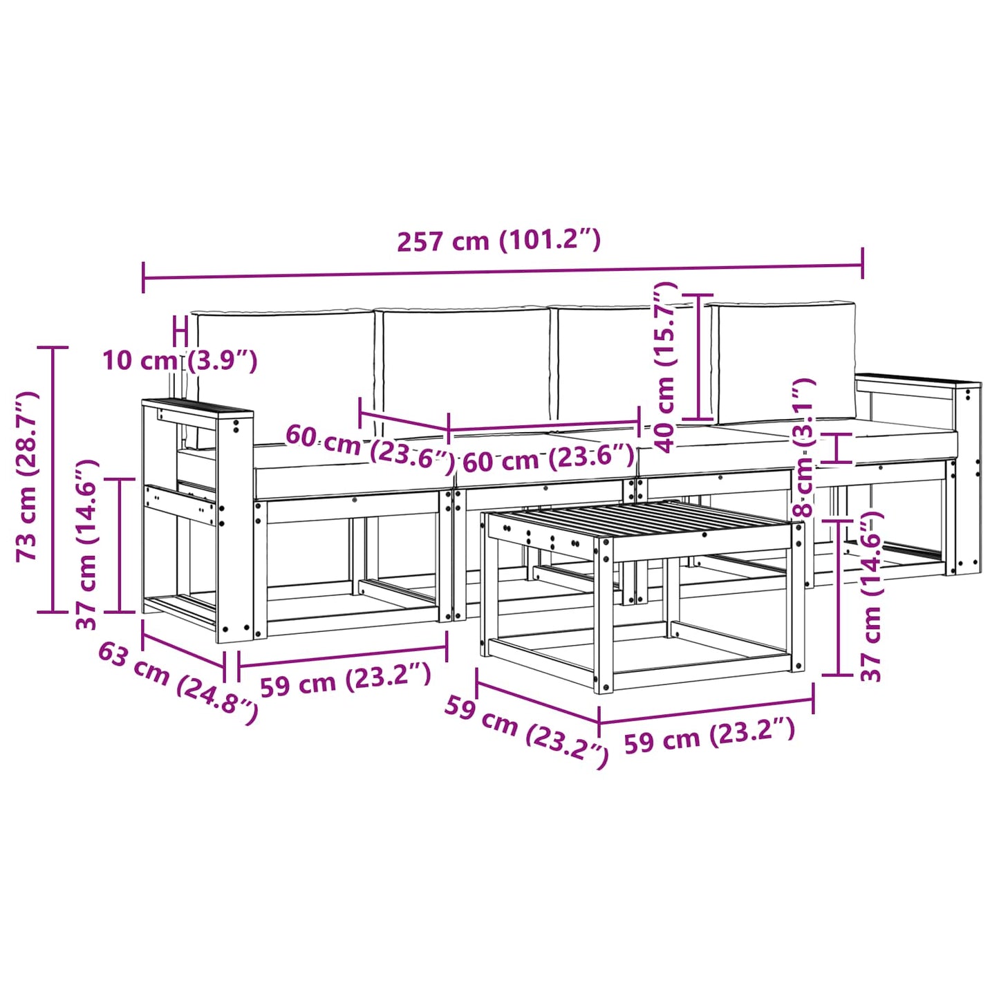 vidaXL Σειρά Καναπέ Εξωτερικού με μαξιλάρι 5 pcs Φυσικό και Μπεζ