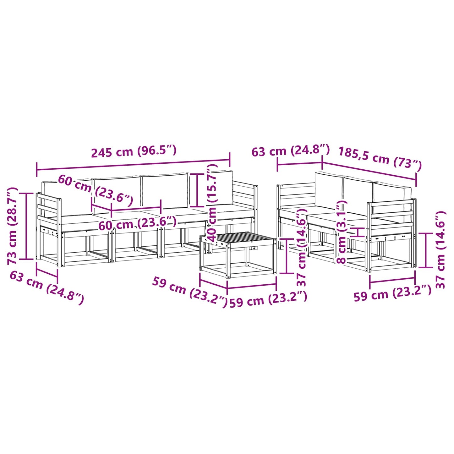 vidaXL Σειρά Καναπέ Εξωτερικού με μαξιλάρι 8 pcs Φυσικό και Κρέμα