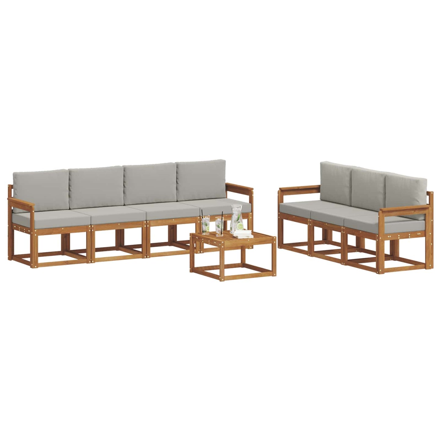 vidaXL Σειρά Καναπέ Εξωτερικού 8 pcs Φυσικό και Ανοιχτό Γκρι