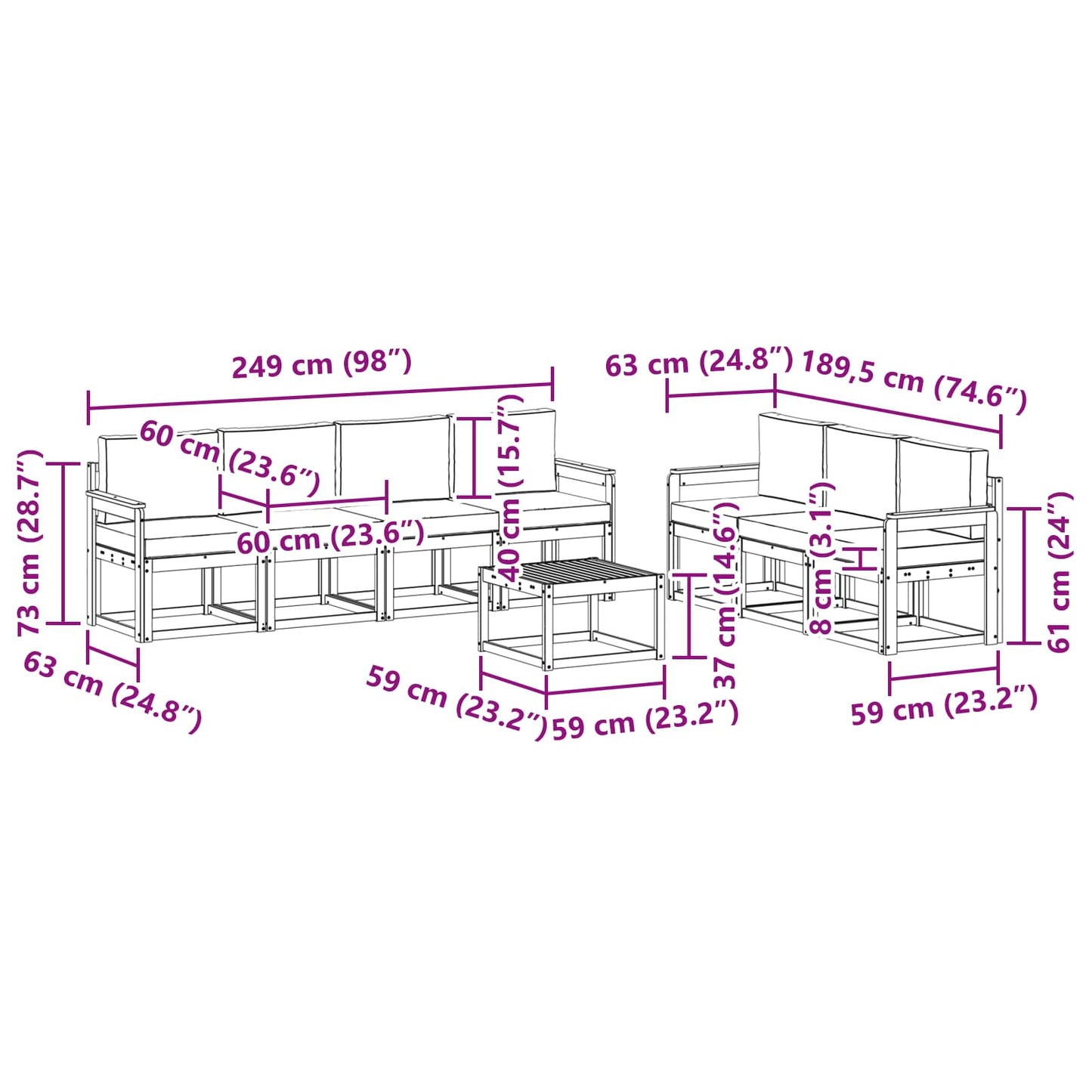 vidaXL Σειρά Καναπέ Εξωτερικού 8 pcs Φυσικό και Ανοιχτό Γκρι