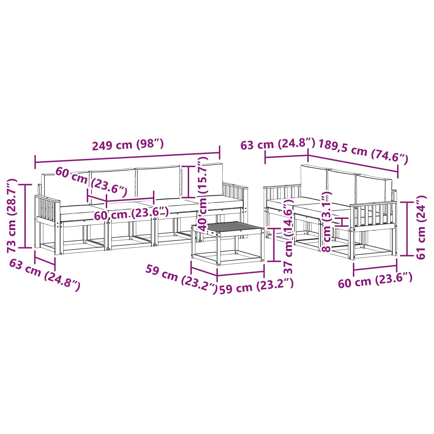 vidaXL Σειρά Καναπέ Εξωτερικού 8 pcs Φυσικό και Ανοιχτό Γκρι
