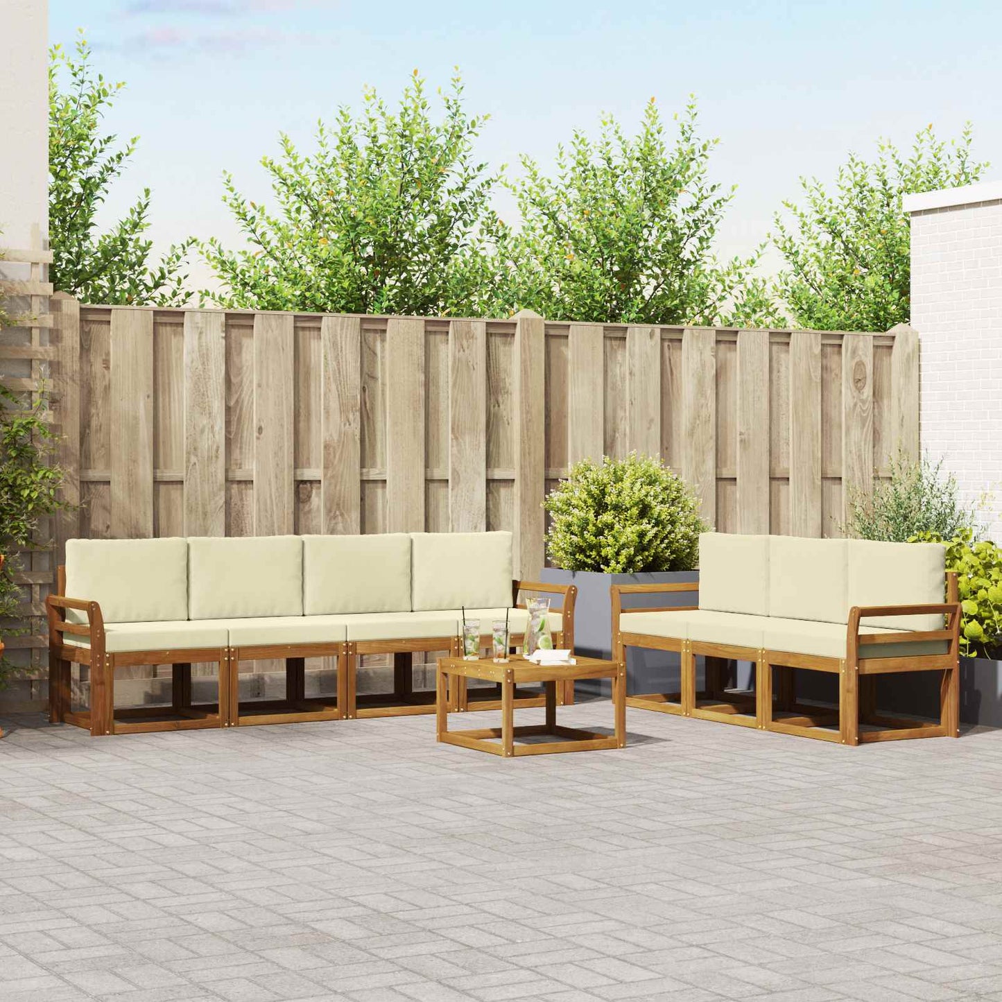 vidaXL Σειρά Καναπέ Εξωτερικού με μαξιλάρι 8 pcs Φυσικό και Κρέμα