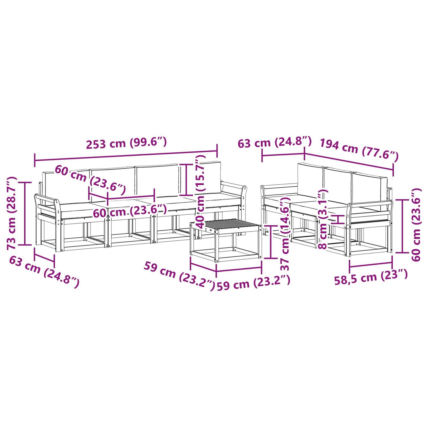vidaXL Σειρά Καναπέ Εξωτερικού με μαξιλάρι 8 pcs Φυσικό και Κρέμα