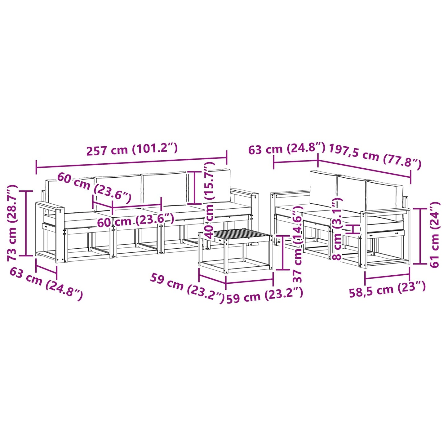 vidaXL Σειρά Καναπέ Εξωτερικού με μαξιλάρι 8 pcs Φυσικό και Κρέμα