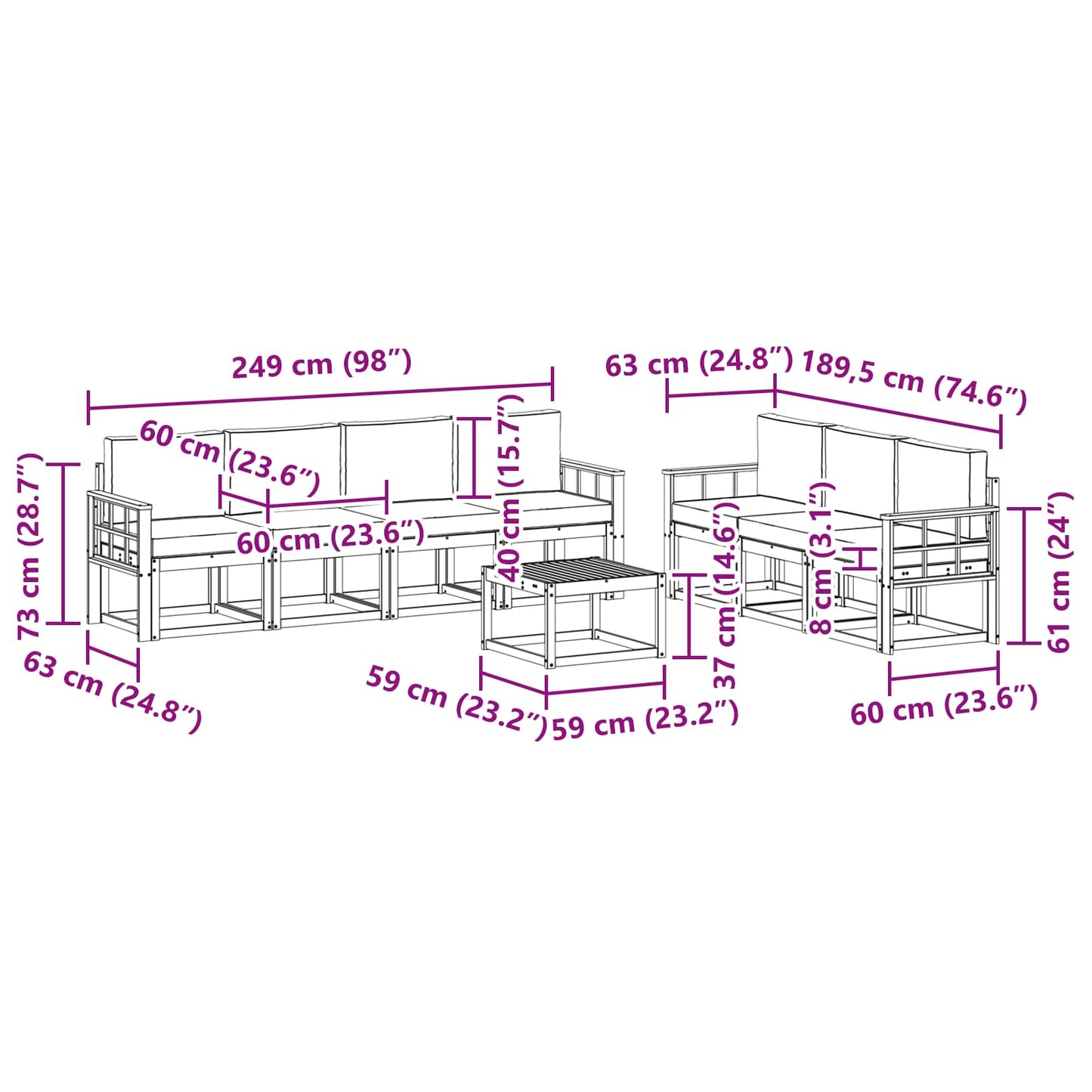 vidaXL Σειρά Καναπέ Εξωτερικού με μαξιλάρι 8 pcs Φυσικό και Κρέμα