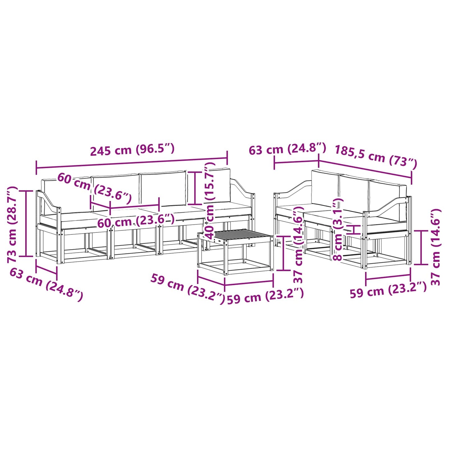 vidaXL Σειρά Καναπέ Εξωτερικού με μαξιλάρι 8 pcs Φυσικό και Κρέμα